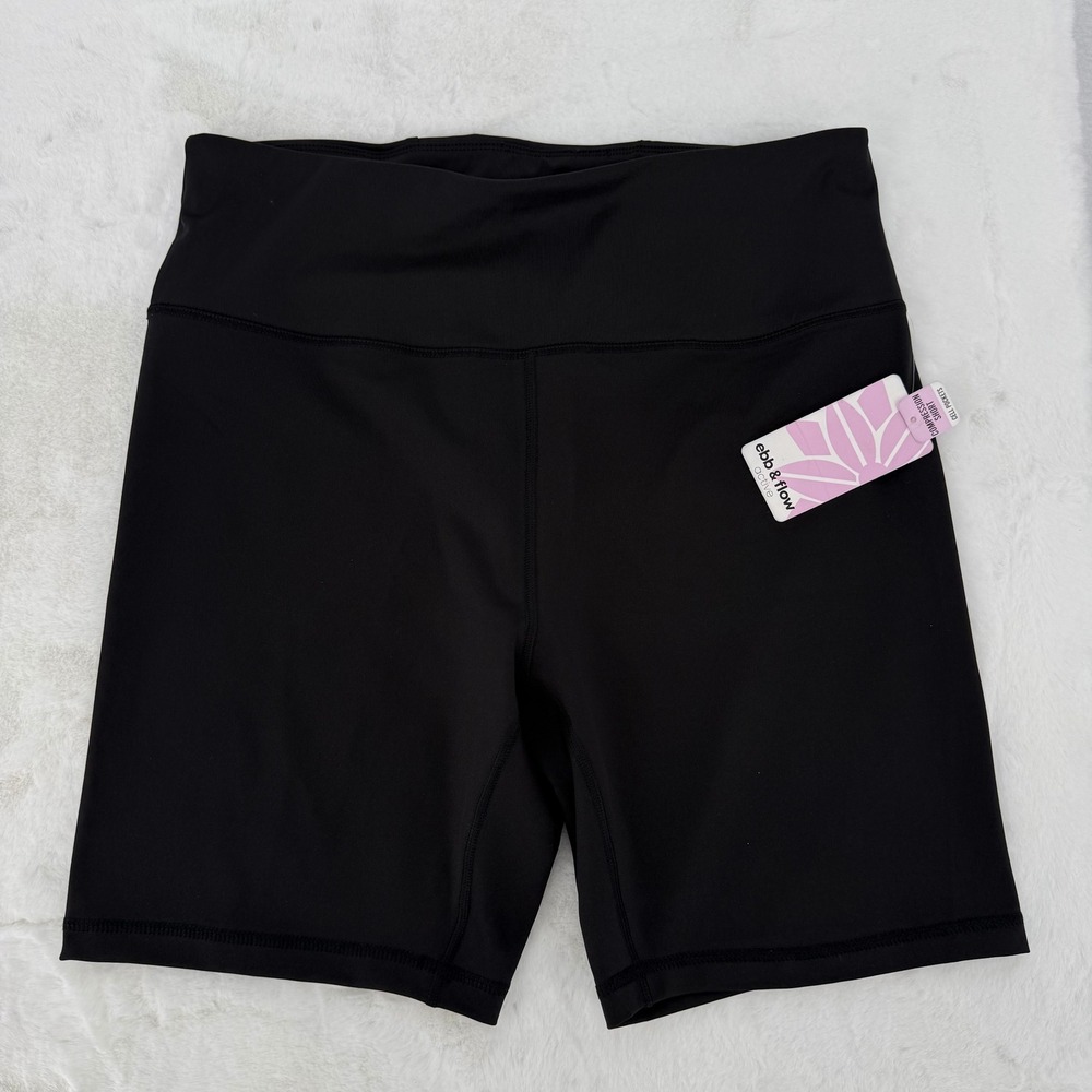 Ebb & Flow Compression Shorts Womens XL Black‎ High Waist Cell Pockets NWT